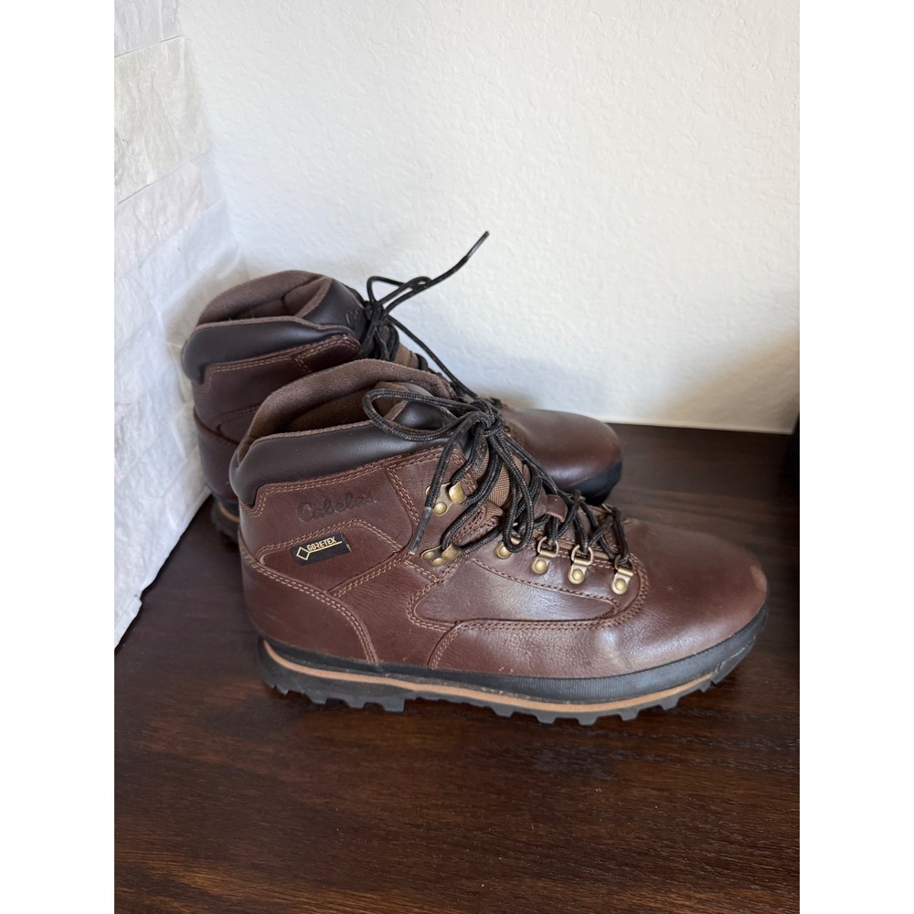 Cabelas Gore-Tex Brown Leather Hiking Boots Vibram Sole Mens 12 D